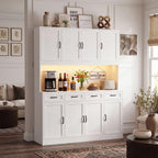 HITHOS 73" Tall Kitchen Pantry Storage Cabinet, Large Charging Hutch, White | Wood Kitchen Pantry Cabinet with Charging Station, Kitchen Hutch Storage Cabinet with Countertop, Food Pantry with LED Light