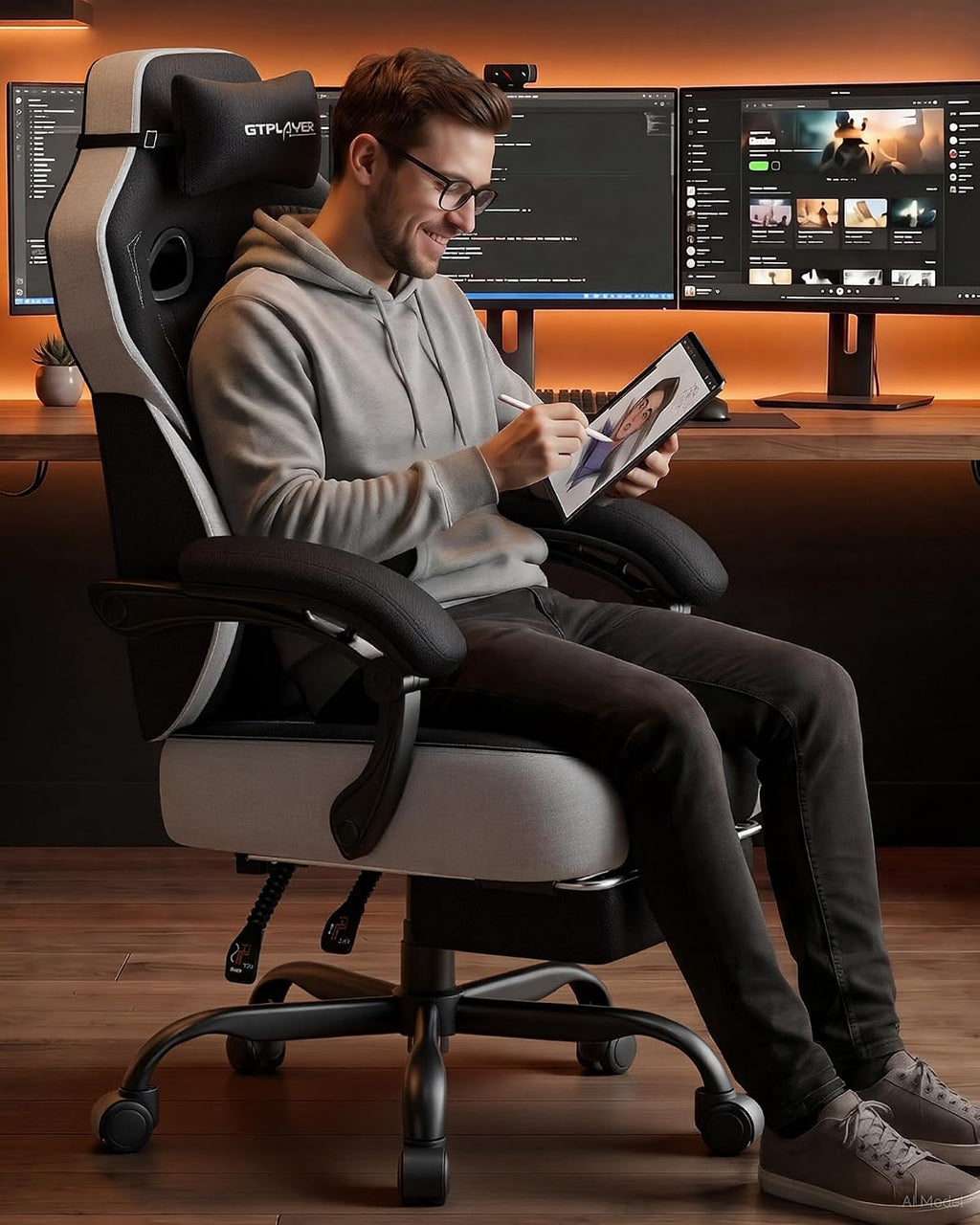 GTPLAYER Big & Tall Gaming Chair, Wide Seat with Footrest, Black | Ergonomic High Back Computer Desk Chair for Adults, Comfort Padded Seat with Lumbar Support Armrests Recliner for Office/Home