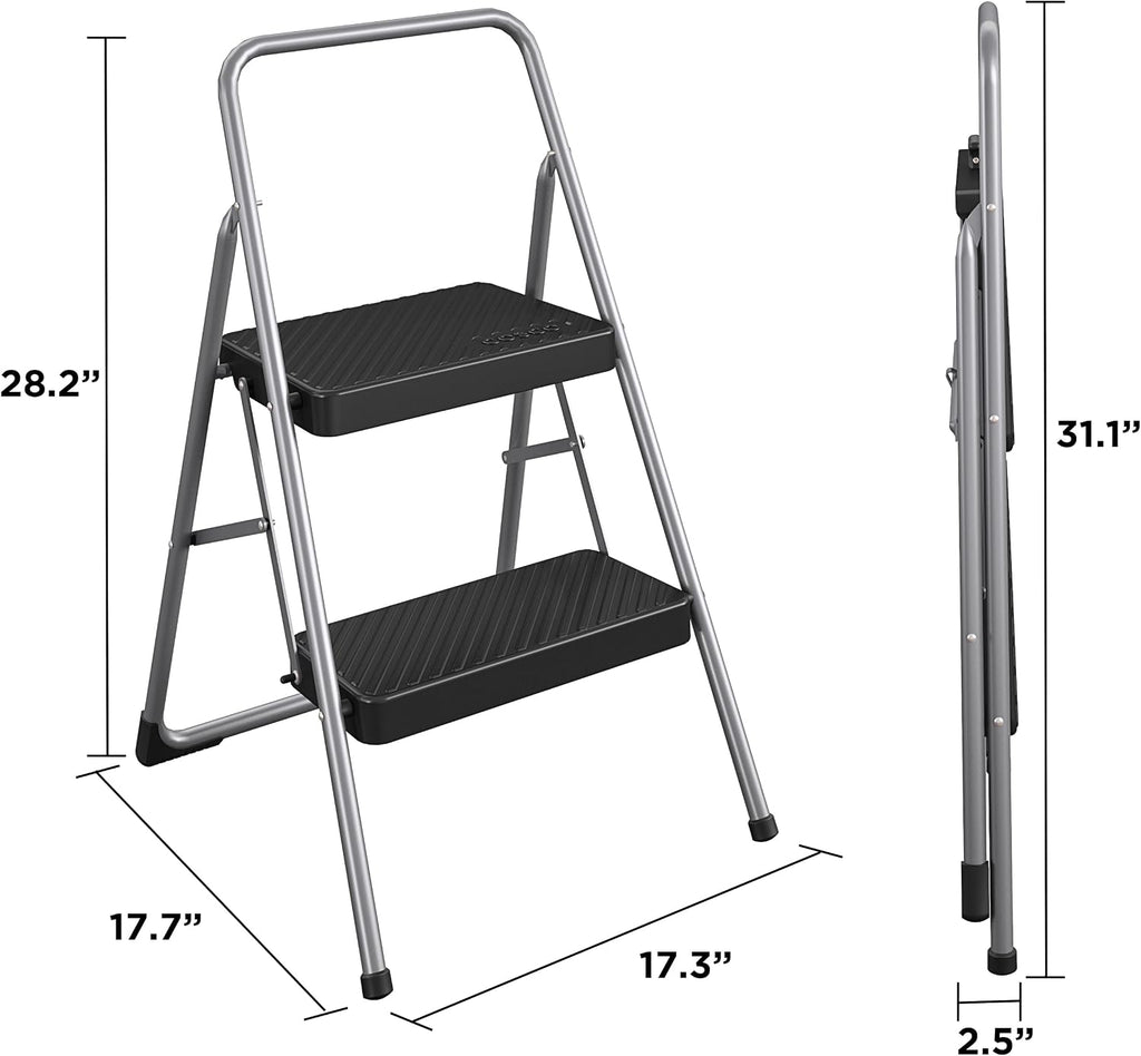 CoscoProducts COSCO 11137PBL1E 2 Household Folding Step Stool, ANSI Type 3, 200 lb Weight Capacity, Platinum