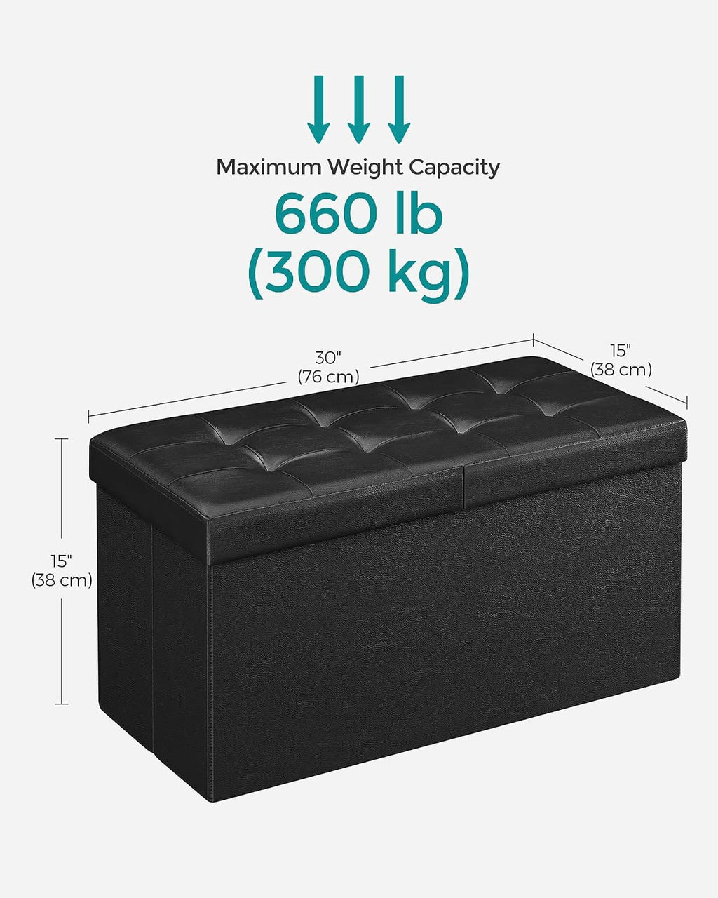 SONGMICS 30 Inches Folding Storage Ottoman Bench with Flipping Lid | Storage Chest Footrest Padded Seat, MDF Support, Ink Black, MINOTA Collection ULSF45BK