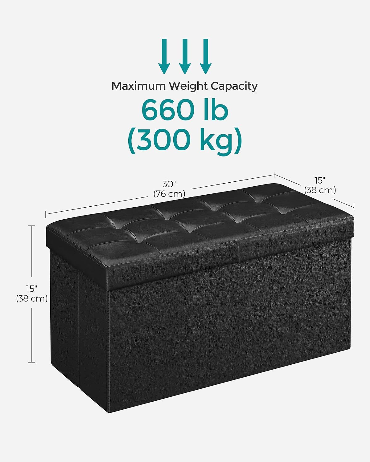SONGMICS 30 Inches Folding Storage Ottoman Bench with Flipping Lid | Storage Chest Footrest Padded Seat, MDF Support, Ink Black, MINOTA Collection ULSF45BK