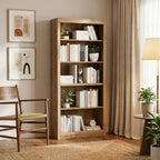 GarveeHome 71 in Tall Bookcase,Wooden Bookshelf with 5 Tiers, Modern Book Shelf in Swedish Oak, Floor Standing Display Shelves for Bedroom, Living Room and Office for Home
