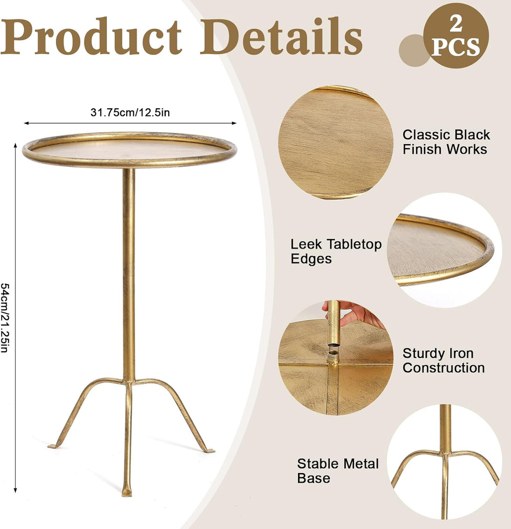 SHOHAYTO 2 Pcs Small Bronze Pedestal Side Table – 21.25" Tall Metal Martini Table for Bedroom, Living Room, or Office – Round Accent Cocktail End Table