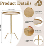 SHOHAYTO 2 Pcs Small Bronze Pedestal Side Table – 21.25" Tall Metal Martini Table for Bedroom, Living Room, or Office – Round Accent Cocktail End Table