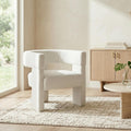 White Modern Accent Chair, Upholstered Barrel Armchair with Solid Wood Legs