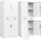 BESFUR Metal Storage Cabinet with 2 Drawers 4 Doors and 2 Adjustable Shelves Garage Storage Cabinet with Lock 71" Office Storage Cabinets Locking Cabinets for Garage Office Shop Home (White)