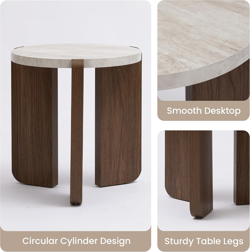 SUNBURY Side Table, Small Round End Table with 3 Legs, Nightstand for Small Spaces, Accent Table with Faux Marble Tabletopn for Living Room, Bedroom