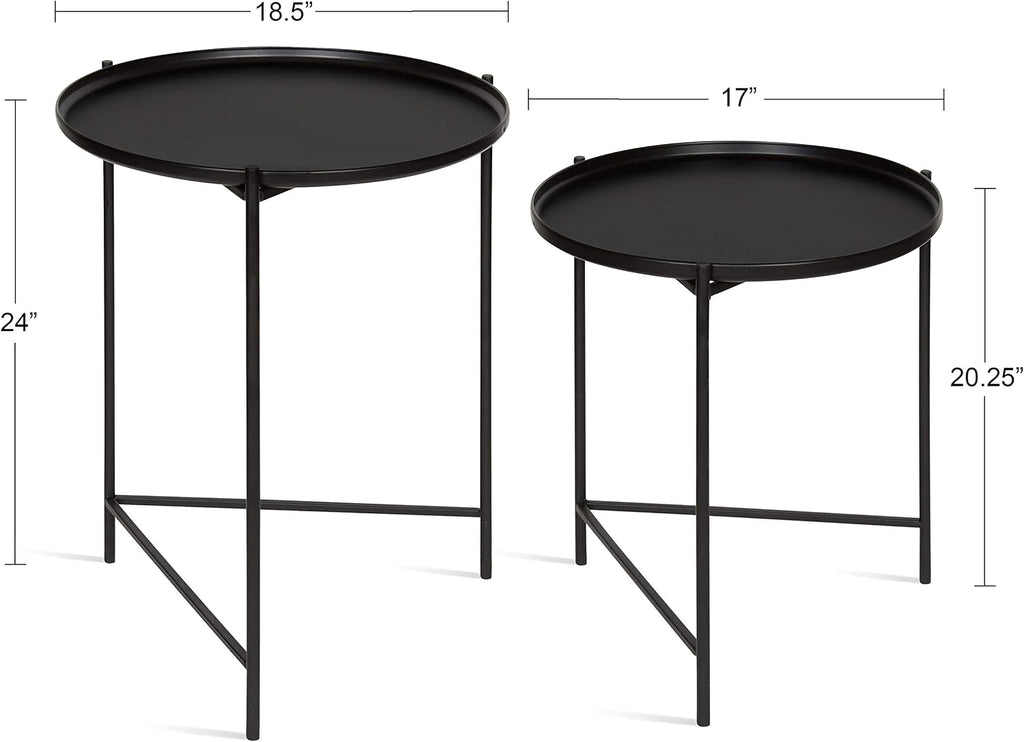 Kate and Laurel Ulani Set of 2 Nested Round Metal End Tables, Black