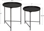 Kate and Laurel Ulani Set of 2 Nested Round Metal End Tables, Black