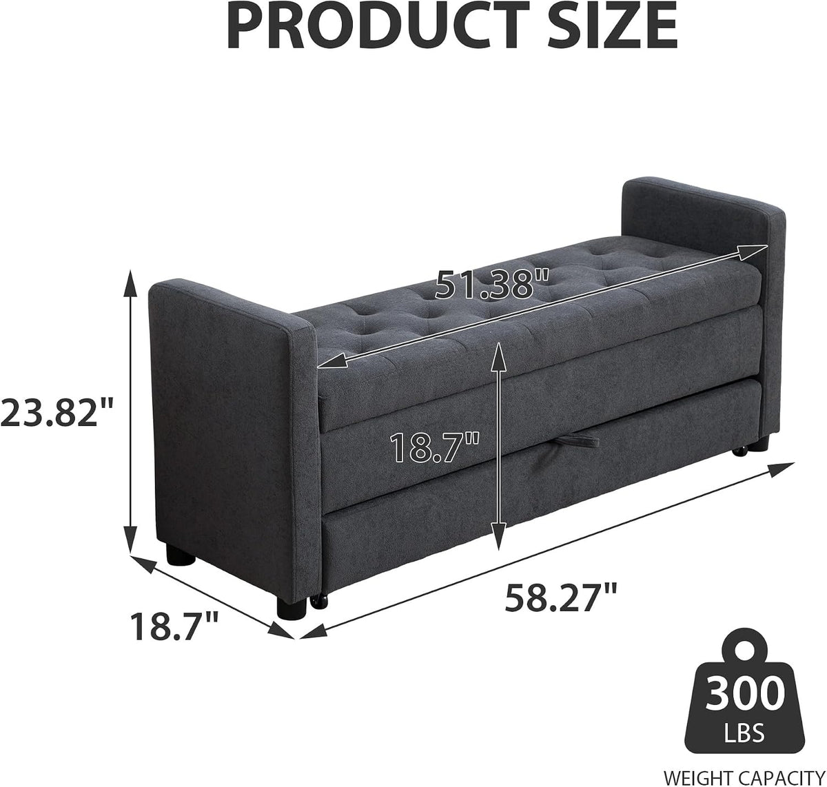 Chifee & Vingol 58.27" W Ottoman Bench with Double Storage Space, Upholstered End of Bed Storage Bench Entryway Shoe Benches,Gray