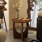 YUNMUAIR-Solid Wood Side Table Round End Table in Walnut Finish Wood Tabletop & Frame 19.68" Tall Farmhouse Side Tables Nightstand for Living Room,Bedroom,Brown