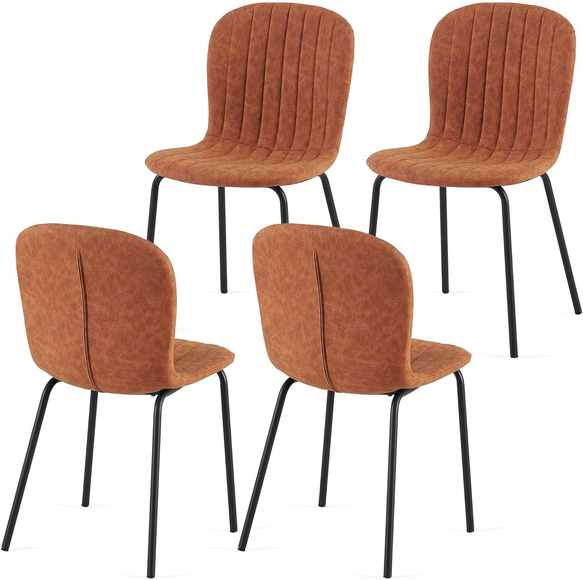 Set of 4 Dining Kitchen Mid-Century Modern Chairs with Metal Legs and PU Leather Cushion for Dining Room, Living Room, Brown