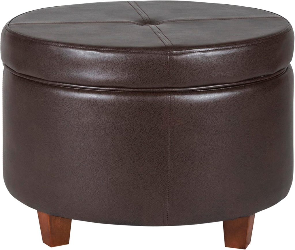 HomePop 24" Round Leatherette Storage Ottoman - Chocolate Brown