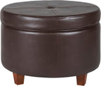 HomePop 24" Round Leatherette Storage Ottoman - Chocolate Brown