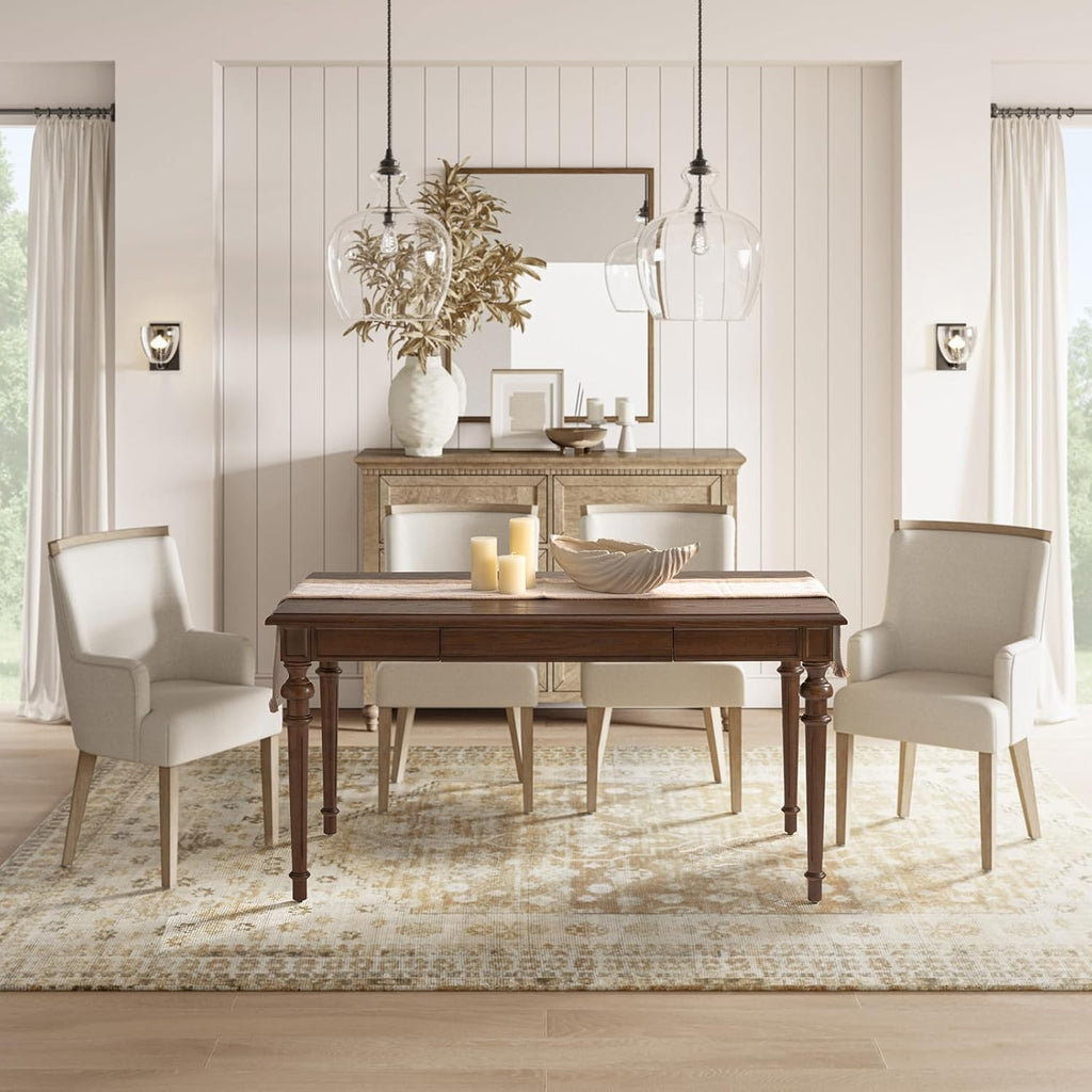 HULALA HOME 60" Farmhouse Solid Wood Dining Room Table for 6 with Drawers, Traditional Kitchen Wooden Table with Spindle Legs, Walnut