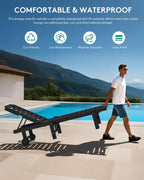 SERWALL HDPE Outdoor Chaise Lounge Set of 2 with Cup Holder & Wheels, Black | Weather-resistant chaise lounge resists fading, with 5-level adjustable back, cup holder and wheels.