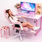 MoNiBloom Gaming Chair, Footrest & Lumbar Support, Height Adjust, Pink | Headrest & Lumbar Support, Ergonomic Computer chair, for Girl women Adult Teen Office or Gaming,Swivel game chair