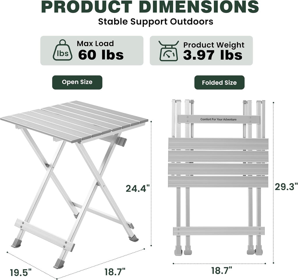 SUNNYFEEL Folding Camping Table - Lightweight Aluminum Portable Picnic Table for Cooking, Beach, Hiking, Travel, Fishing, BBQ, Indoor Outdoor Small Foldable Camp Tables