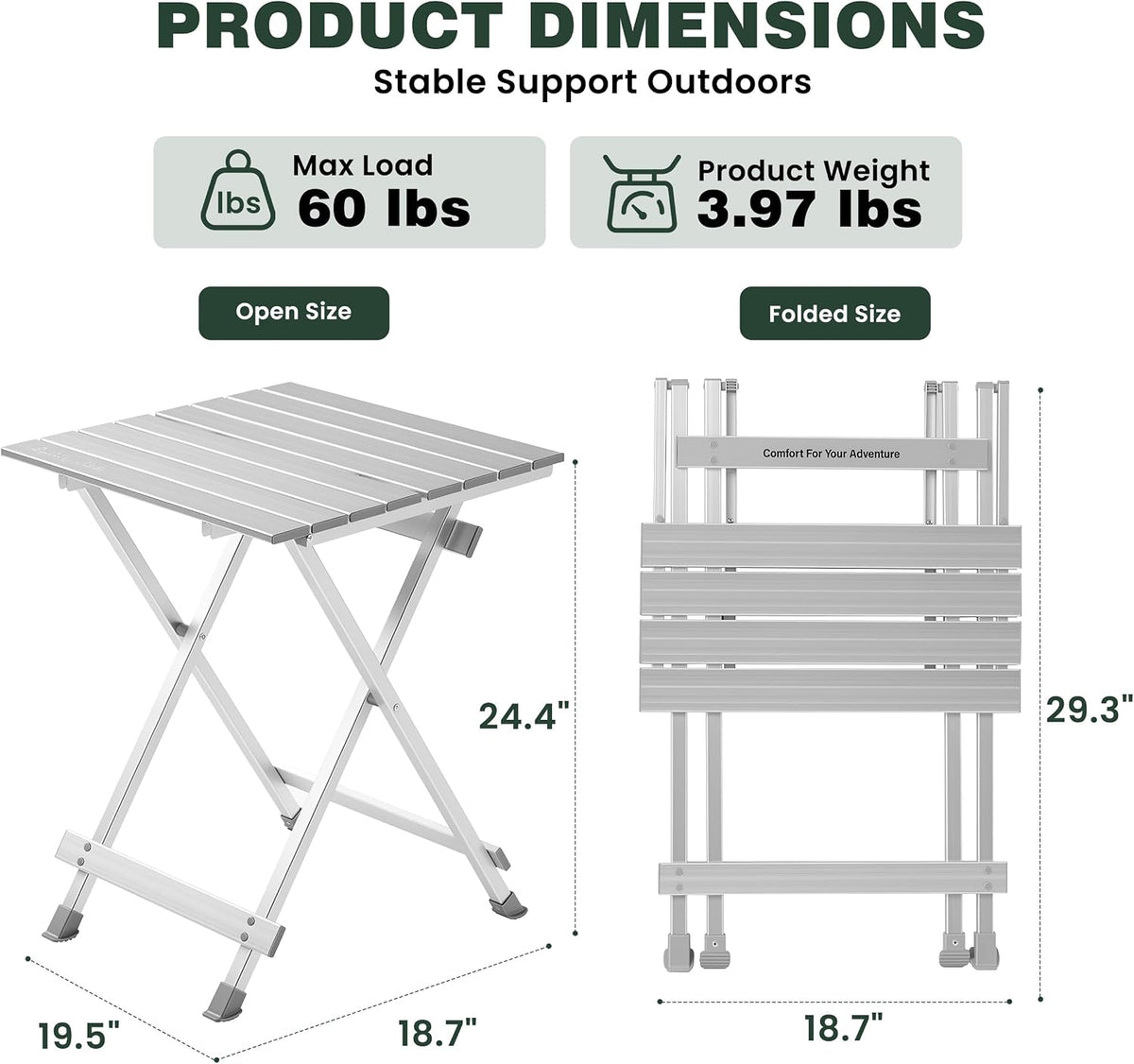 SUNNYFEEL Folding Camping Table - Lightweight Aluminum Portable Picnic Table for Cooking, Beach, Hiking, Travel, Fishing, BBQ, Indoor Outdoor Small Foldable Camp Tables