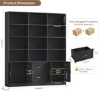 HOSTACK 71" Tall Triple Wide Bookshelf with Storage Drawers & Doors, Black