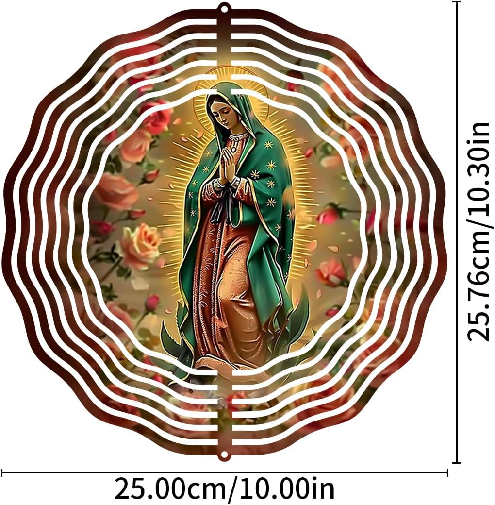 Virgin Mary Prayer Wind Spinner, Metal Wind Spinners Outdoor Indoor, Virgin Mary Hanging Garden Decor for Outside, Stainless Wind Spinners for Yard and Garden 10 inch 3D (25.76X25 CM)