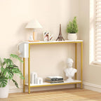 Bigbiglife 39.4" Console Entryway Table, 2-Tier Industrial Narrow Sofa Table with Storage Shelves for Hallway, Living Room, Bedroom, Foyer, Corridor, Office, Marble White and Gold