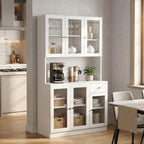71" Kitchen Pantry Cabinet with Storage, Tall Kitchen Pantry Cabinet with Countertop Soft Close Glass Doors, Tall Kitchen Hutch Cabinet with Drawer & Adjustble Shelves for Kitchen White