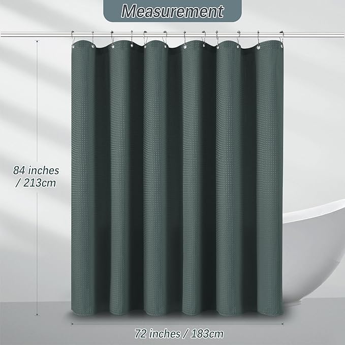 Extra Long Shower Curtain - 84 Inch Waffle Weave Weighted Thick Cloth Bathroom Shower Curtain, Wine Heavy Duty Hotel Bath Curtain Set with 12 Metal Hooks, 72x84 Stormy Weather