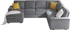 112" Sectional Couch, U Shaped Couch with Storage, Couches for Living Room | Storage Chaise, Cup Holders, USB & Type-C Charging Ports, L Shaped Sofa for Living Room & Guest Bedroom, Corduroy Grey