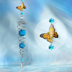 FONMY Butterfly Sun Catcher Gazing Ball Wind Spinner Rainbow Maker Silver Spiral W/ K9 Blue Crystal Ball Christmas Gfit Tree Hanging Ornament Indoor Outdoor Garden Decor. 19.5inch H
