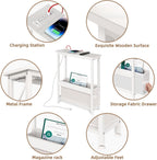 BAMGROW Slim Charging End Table with Storage - for Small Spaces and Bedroom (White)