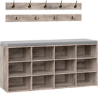 HOOBRO Shoe Storage Bench with Cushion, 39.4" L Entryway Bench with 12 Cubbies, Entryway Hall Tree with Storage, Shoe Cabinet with Coat Rack for Bedroom, Hallway, Holds up to 330 lb, Gray GY112HX01