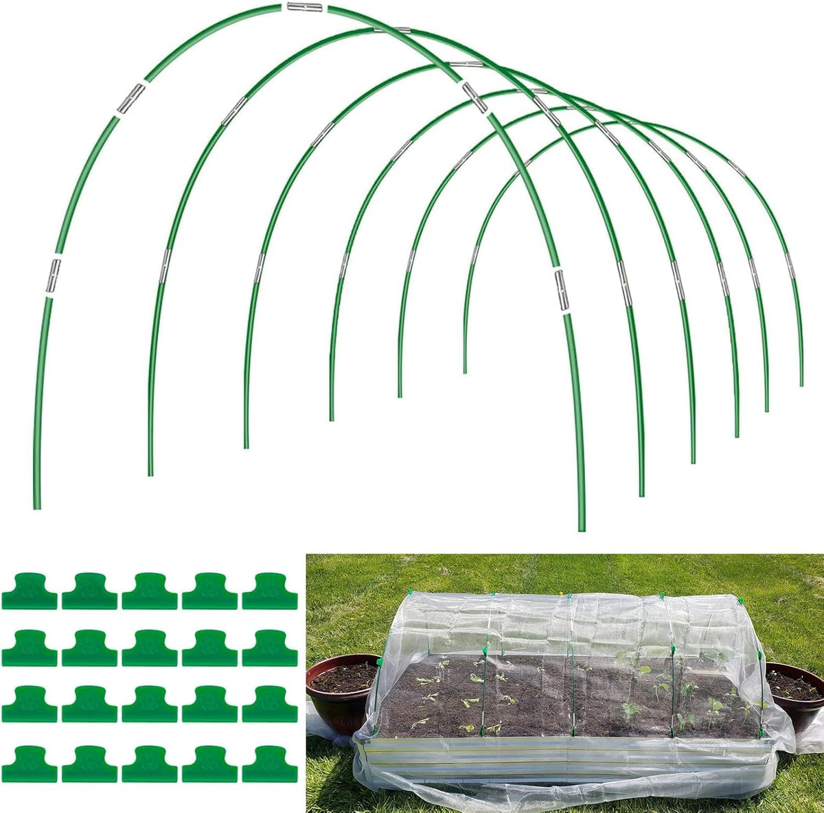 Garden Hoops for Raised Beds, 36pcs Greenhouse Hoops Grow Tunnel, 8ft Rust-Proof Fiberglass Frame for Garden Netting, Row Cover, Protecting Outdoor Plants