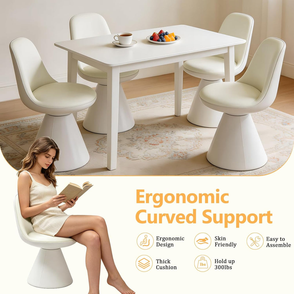 Swivel Vanity Chair, Multifunctional Upholstered Ottoman Foot Stool Leather with Mid Back for Makeup, Modern Vanity Stool for Vanity Bedroom Living Room, Dining Room