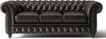 Valencia Parma Chesterfield 3 Seater Sofa 82" | Premium Leather | Mid-Century Leather Couch with Classic Button Tufted Back, Wood Legs for Living Room, Black