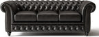 Valencia Parma Chesterfield 3 Seater Sofa 82" | Premium Leather | Mid-Century Leather Couch with Classic Button Tufted Back, Wood Legs for Living Room, Black