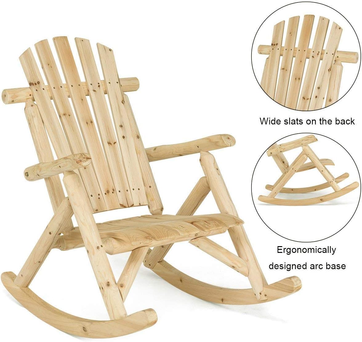 Casart Log Rocking Chair Wood Porch Rocker Lounge Patio Deck Balcony Furniture Rustic Single Rocker Natural