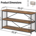 LVB Industrial Console Entryway Table, Metal Wood Rustic Brown, 55 in | Farmhouse 3 Tier Shelf Long Hallway Foyer Entry Tables Behind Couch, Sofa Table for Home Living Room Entryway