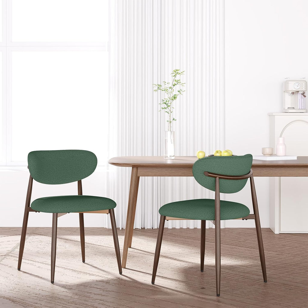 MALOL Upholstered Dining Room Chairs Set of 2, Kitchen Chairs with Metal Legs and Anti Slip Pads, Curved Back Dining Chair for Home and Restaurant Use, Green