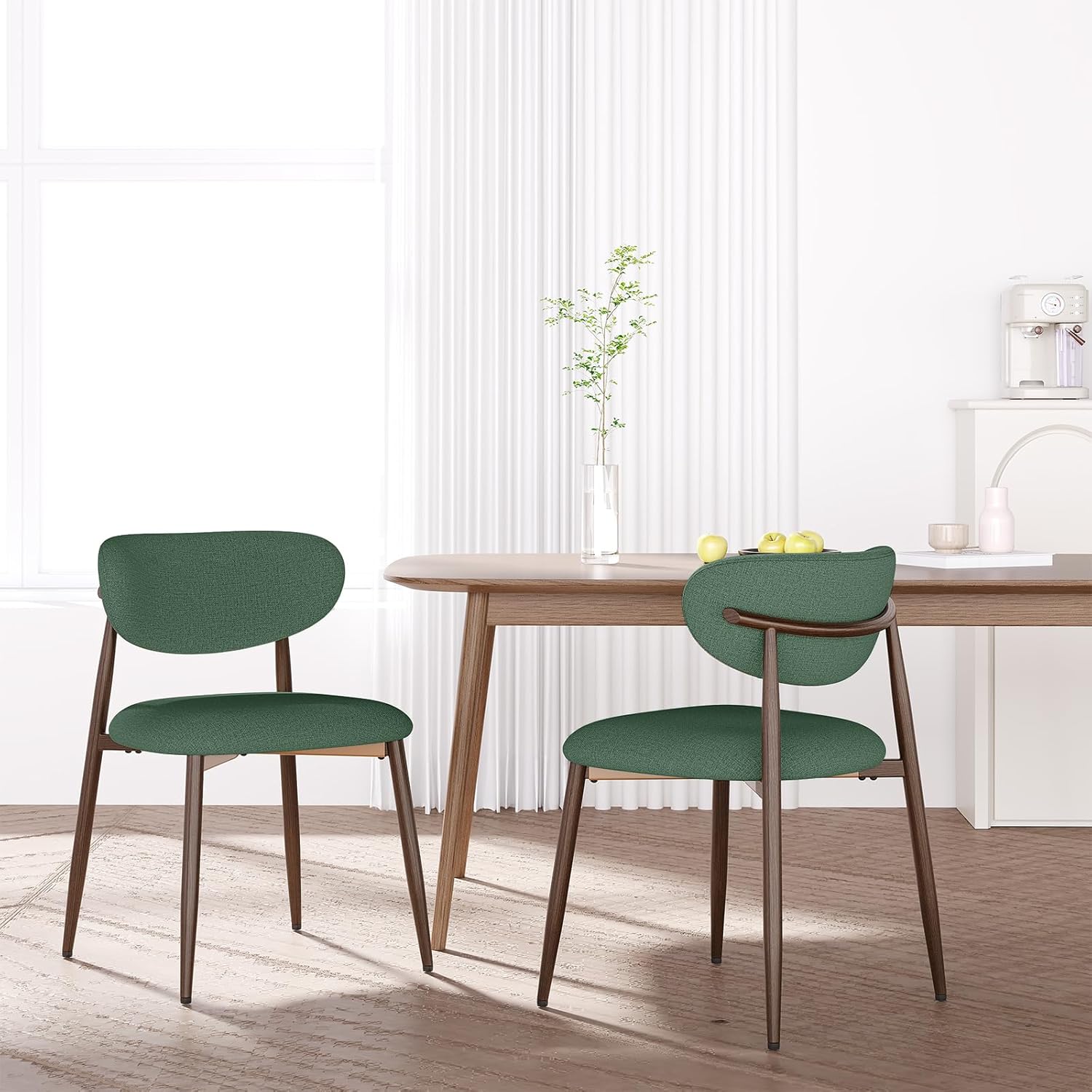 MALOL Upholstered Dining Room Chairs Set of 2, Kitchen Chairs with Metal Legs and Anti Slip Pads, Curved Back Dining Chair for Home and Restaurant Use, Green