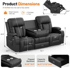 FURNIMAT Loveseat Recliner Sofa, Modern Dual Reclining Sofa with Flip Back Console, 3 Seater PU Leather Loveseat Couch for Living Room/RV, with Storage, USB Ports, Cup Holder, Cell Phone Holder, Black