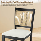 Giantex Rattan Dining Chairs Set of 2, Farmhouse Fabric Upholstered Kitchen Chairs with Rubber Wood Legs, Padded Seat, Cane Back, Country Armless Side Chair for Dining Living Room Restaurant