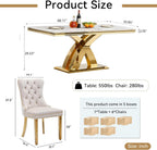 Luxury 7 Piece Dining Set, Modern 68.11" Faux Marble Dining Table with 6 Beige Velvet Dining Chairs, White Kitchen Table Set with Gold Stainless Steel Base, Rectangle Dining Room Table and Chairs Set