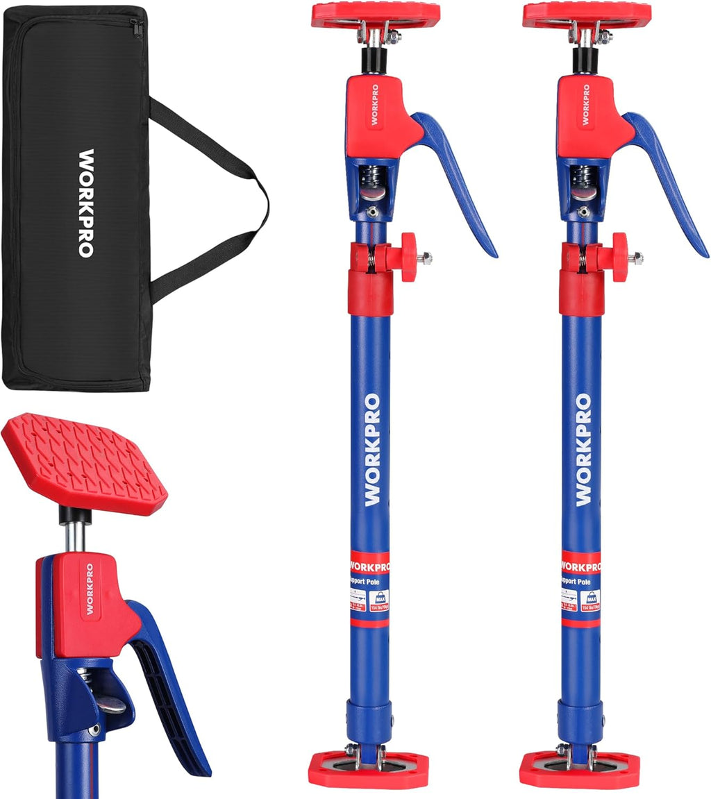 WORKPRO Cabinet Jack Support Pole, 23-5/8" to 45-1/4" Steel Telescopic Quick Support Rod Adjustable 3rd Hand Support System with 154 lbs Capacity for Cabinet Jack, Drywall Jack& Cargo Bars, 2-Pack