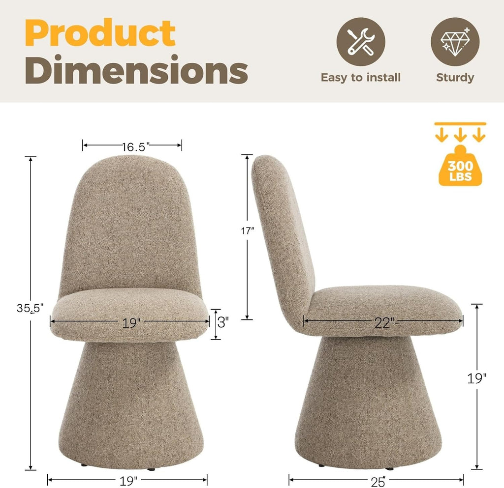 DUOMAY 360° Swivel Dining Chairs Set of 6, Mid Century Modern High Back Linen Upholstered Dining Room Chairs Kitchen Chairs, Armless Chair for Living Room Bedroom Reading, Khaki