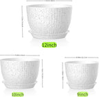 12/10/9 Inch Plant Pots, 3 Pack Large Flower Pots for Indoor and Outdoor Plants with Water Ripples, Large Plastic Flower Pots with Drainage Holes and Tray for Garden Indoor Plants