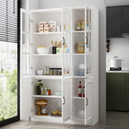 AIEGLE Freestanding Cabinet with 3 Glass Doors, Tall Storage with 5-Tier Shelves for Dining Room or Living Room, White