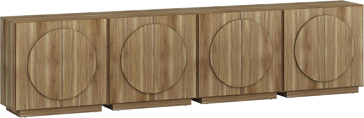 BELLEZE Modular Buffet Cabinet with Storage,Mid Century Modern Arched Sideboard with Adjustable Shelf & Symmetrical Doors,Credenza for Entryway Kitchen Living Room, Set of 4 (Camel)