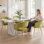 Hyfirm Green Velvet and Gold Dining Chairs, Set of 4 Modern Upholstered Arm Chairs with Hollow Backrest, Tufted Accent Side Chair with Sturdy Metal Legs for Dining Room, Living Room, Kitchen, Salon