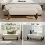 Ya-Home Modern Boucle Bedroom Bench, 50” Upholstered End of Bed Bench with Comfy Seat/Solid Wood Legs, Wooden Entryway Window Ottoman Bench for Living Room/Hallway, Beige